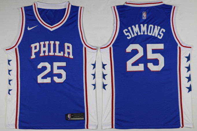 Men Philadelphia 76ers 25 Simmons Blue Game Nike NBA Jerseys